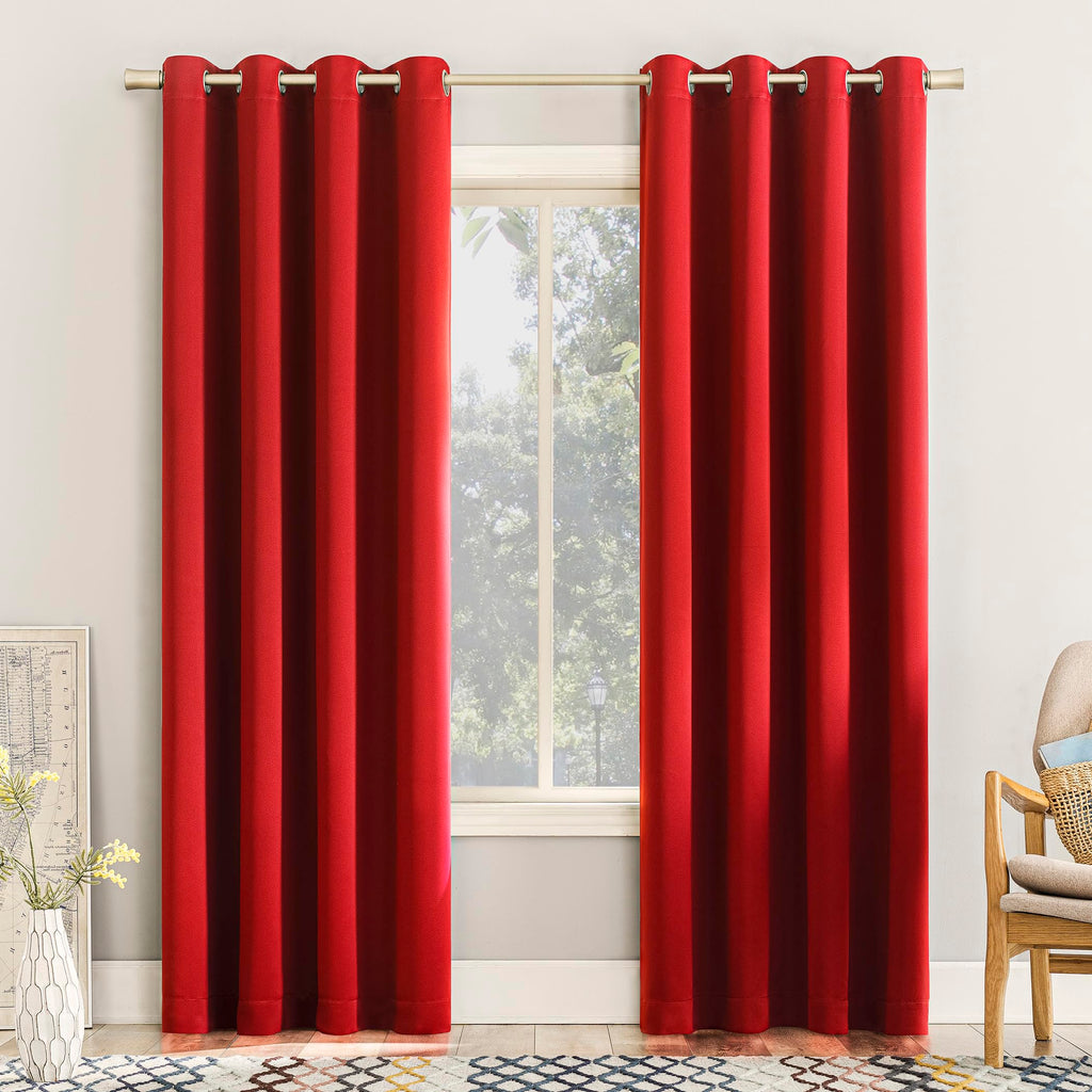 Sun Zero Barrow 2-Pack Energy Saving Grommet Curtain Panel Pair, 54'' x 63, Holiday Red