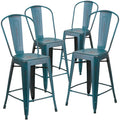 4 Pk. 24 High Kelly Blue Metal Indoor Counter Height Stool with Back
