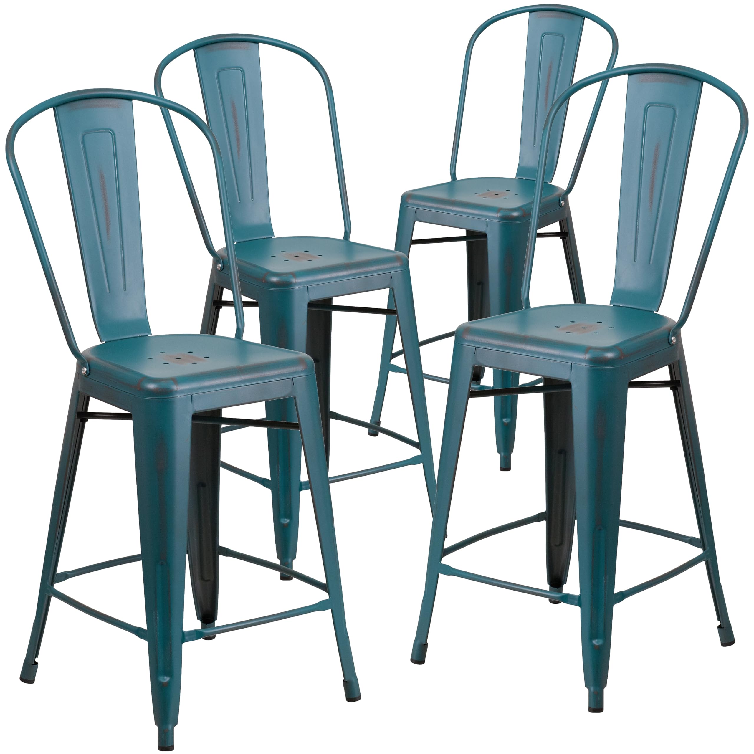 4 Pk. 24 High Kelly Blue Metal Indoor Counter Height Stool with Back