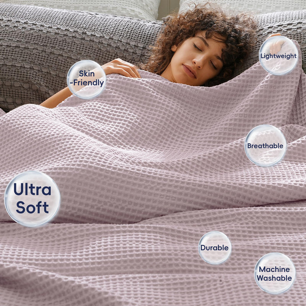Phf Ultra Soft Waffle Weave Throw Blanket 50'X 60'- Washed Lightweight Breathable Cozy Woven Blanket For Bed - Aesthetic Decor For Couch Bedding Sofa Home Car - Dusty Rose