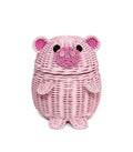 G6 COLLECTION Pig Rattan Storage Basket with Lid Decorative Bin Home Decor Hand Woven Shelf Organizer Cute Handmade Handcrafted 