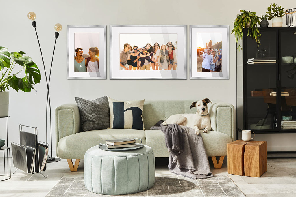 24X36 Frame Silver Wood With White Mat | 28X40 Frame Matted To 24X36 | Display Your Photo Under Uv Acrylic Shatter Guard Front,