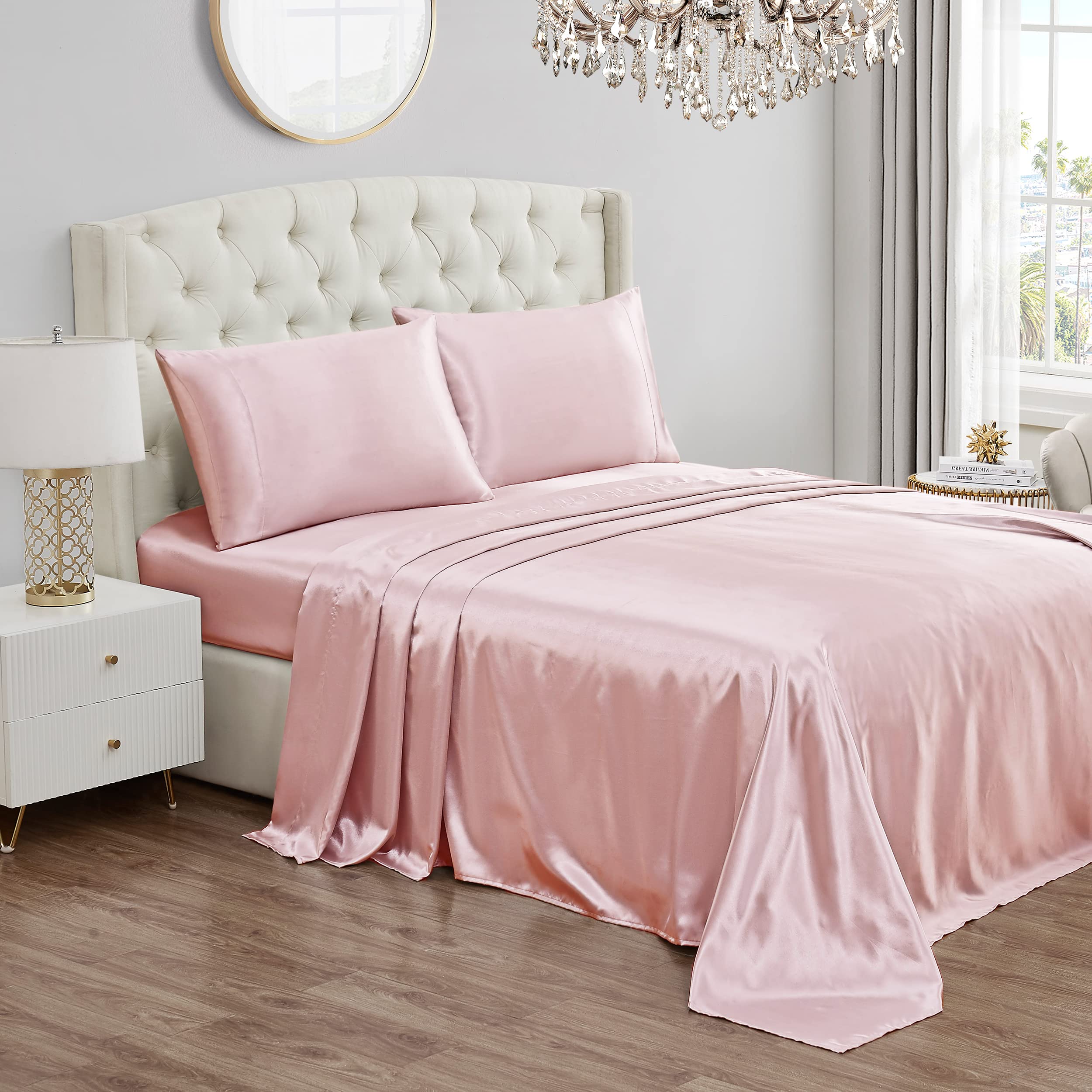 Juicy Couture Twin Size Silk Satin Bed Sheet Set, Deep Pocket Silky Satin Twin Sheet Set With 1 Fitted Sheet, 1 Flat Sheet And 1
