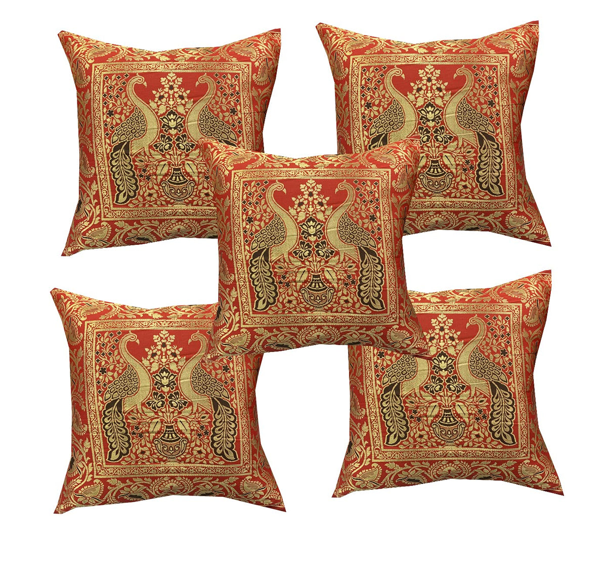Pinkparrot Dopian Silk Designer Decorative Throw Pillow Covers/Cushion Covers (16X16 Inches)  Set Of 5021