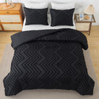 Andency Black Comforter King, Boho Soft Fluffy Warm Lightweight Bedding Comforter Sets For King Bed, 3 Pieces Chevron Tufted Aesthetic Microfiber Lightweight Comforter Set