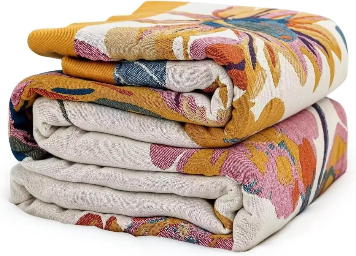 Boho Throw Blanket for Bed 100% Cotton Bohemian Blankets Ultra Soft Woven Muslin Decorative Blankets All Seasons Vintage Quilt K