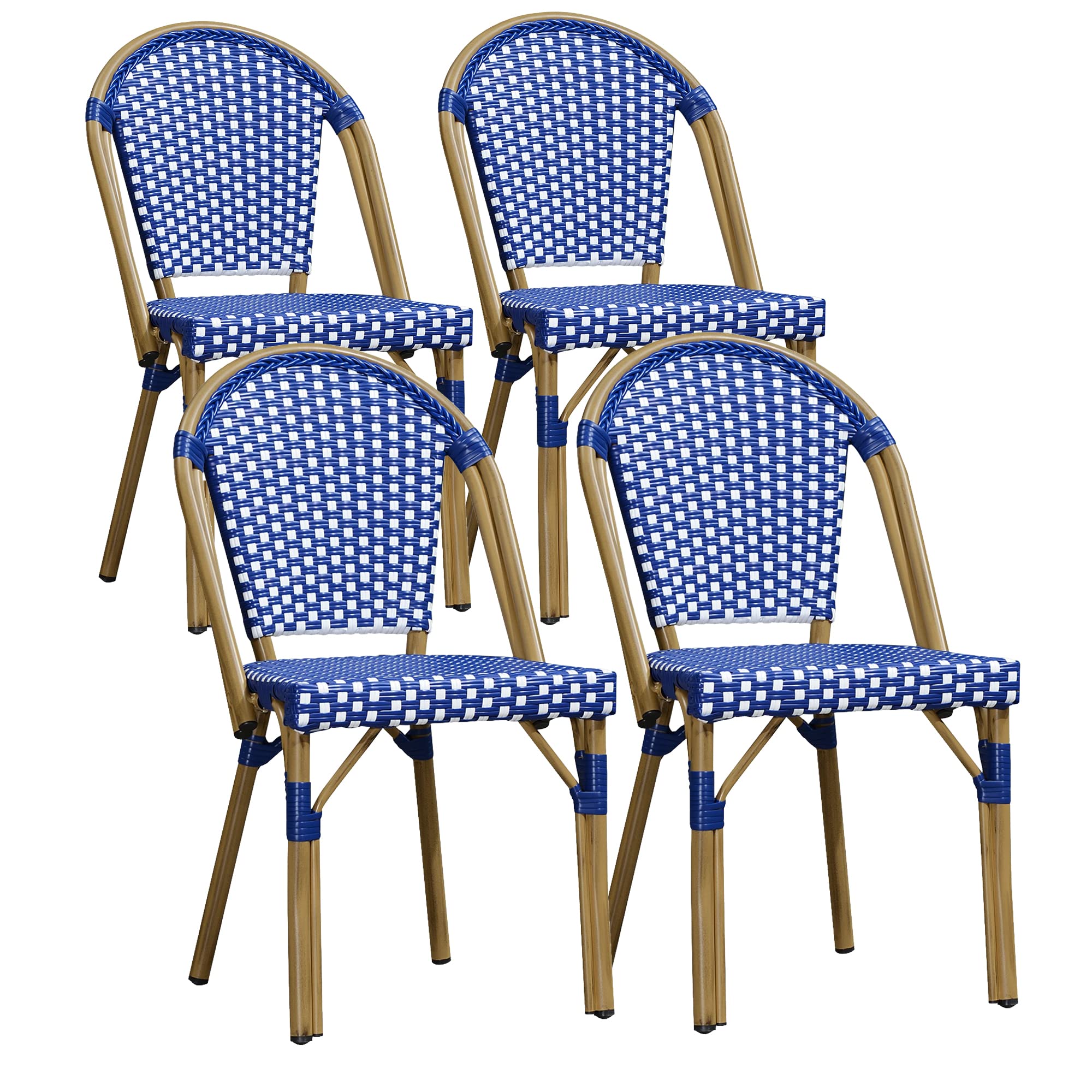 PURPLE LEAF Outdoor Dining Chair Set of 4 Aluminum Wicker Chairs for Kitchen Backyard Porch Bamboo Print Finish Patio Chairs Dee