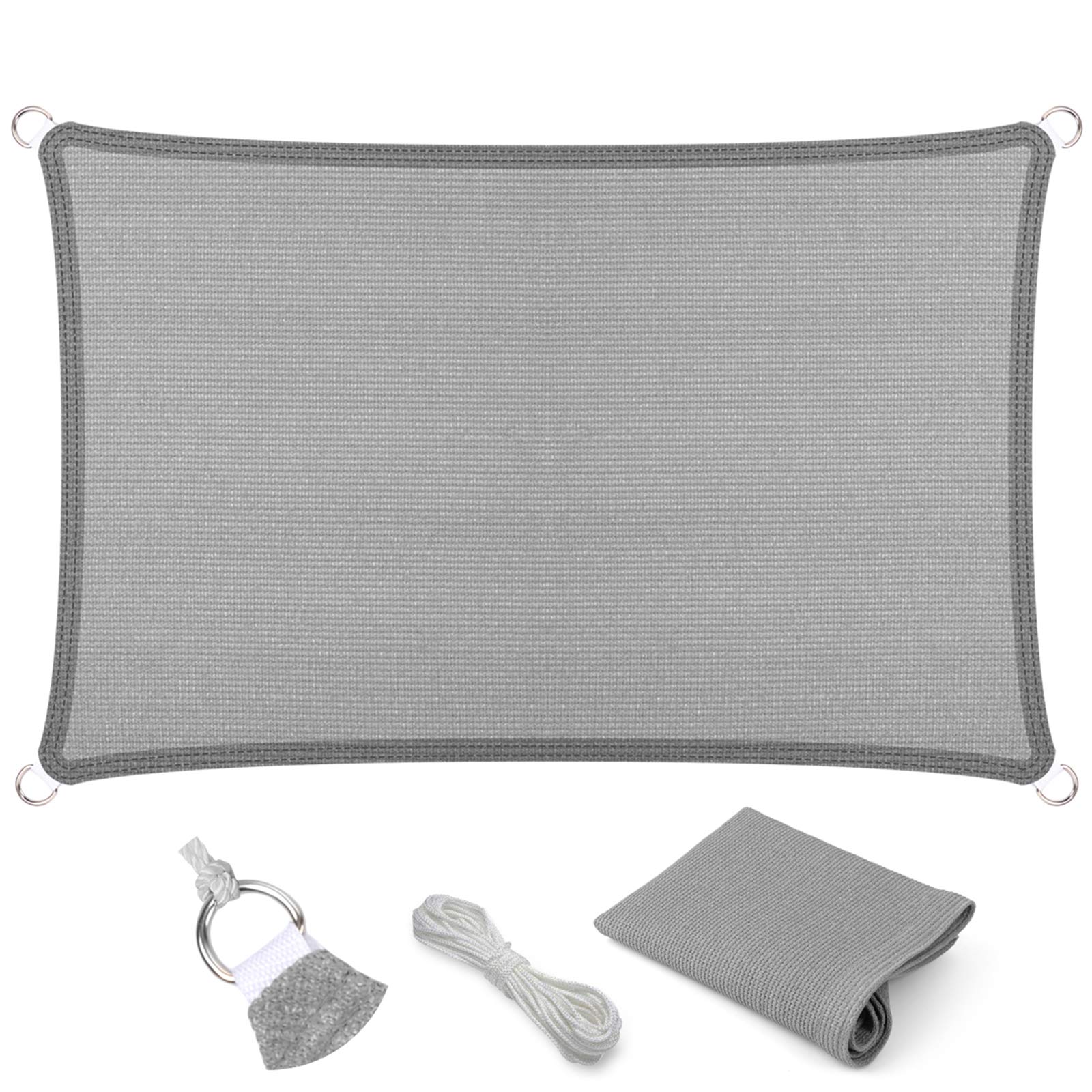 Eden'S Decor Straight Flat-Edged Sun Shade Sail Rectangular 9' X 13' Grey Uv-Blocking Outdoor Canopy Fabric Cloth Awning For Per