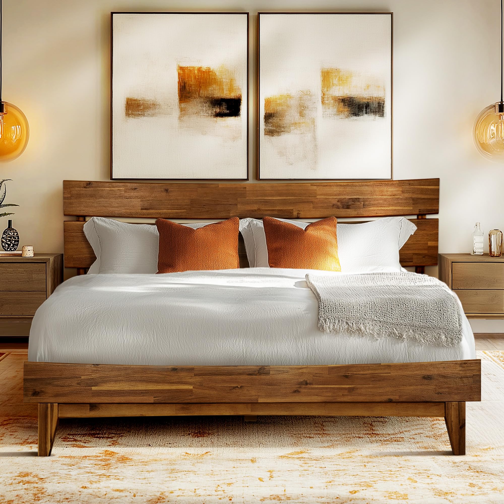 Acacia Aurora Wooden Bed Frame with Headboard, Bed Frame Queen Size, 800 lbs Capacity Wood Bed Compatible with All Mattress Type