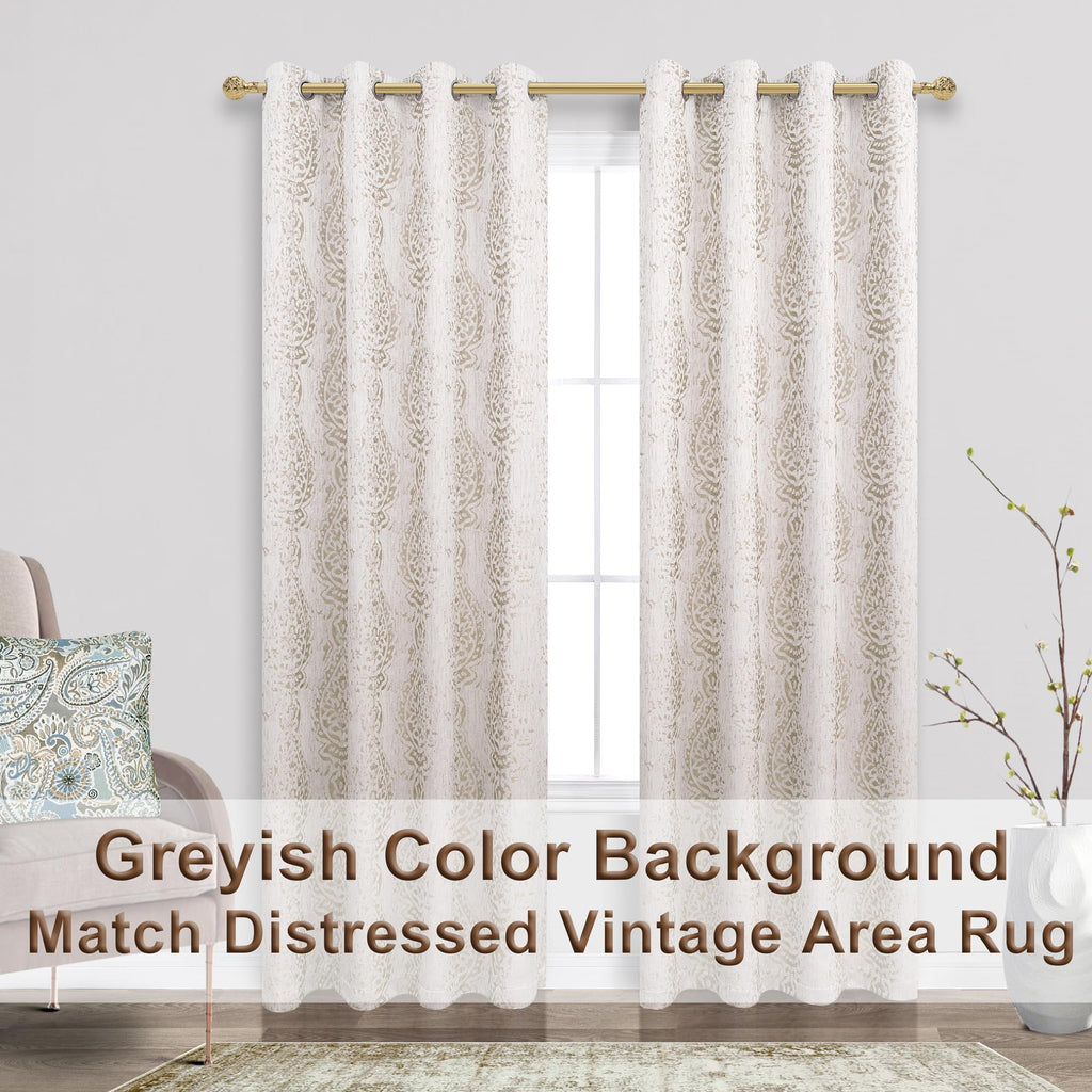Mrs.Naturall Tan Paisley Curtains For Bedroom 96 Length 50% Blackout Boho Print Bas Relief Extra Long Tufted Curtains For Living Room,52X96 Inches Long