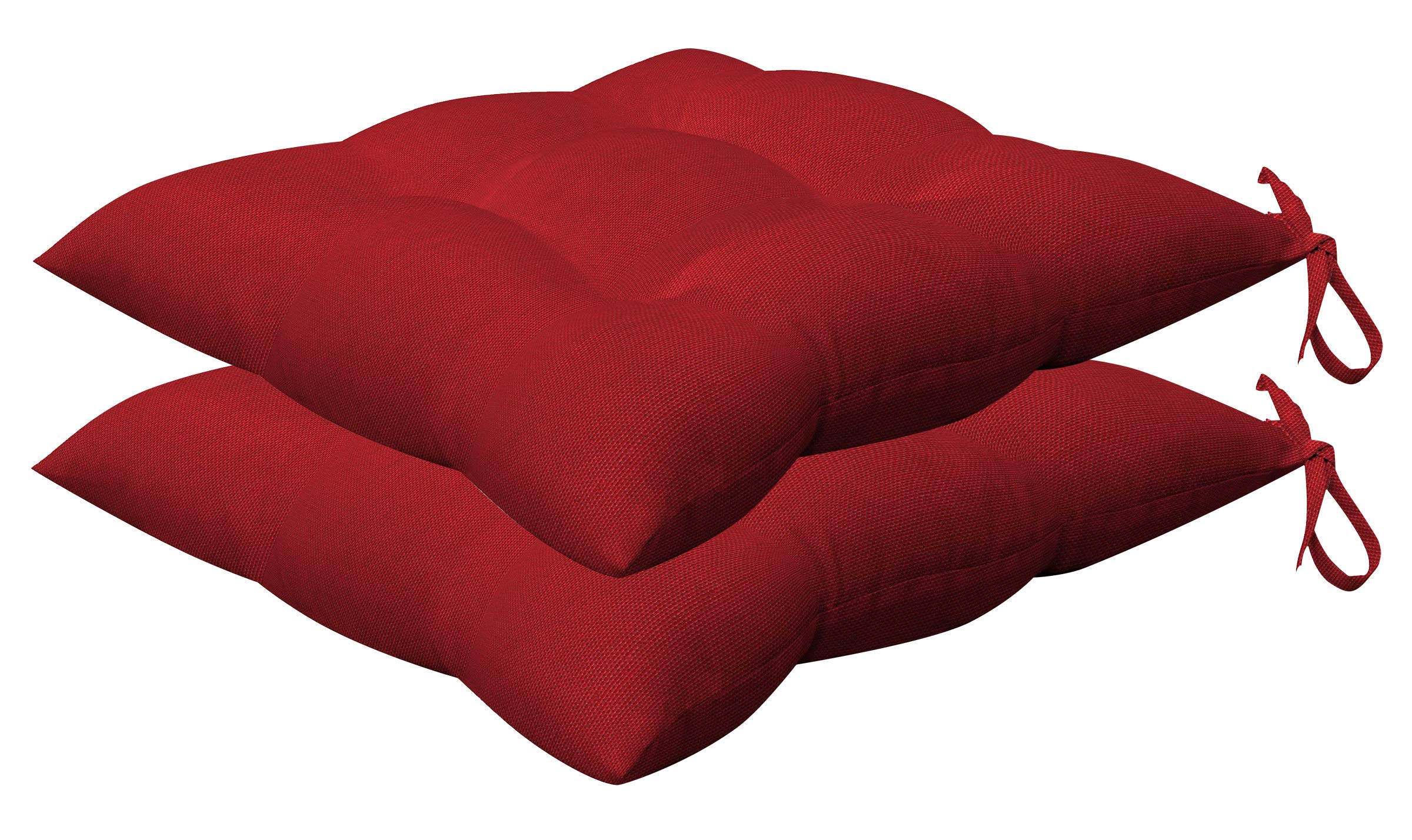 Honeycomb Indoor/Outdoor Textured Solid Scarlet Red Square Tufted Seat Cushion: Recycled Polyester Fill, Weather Resistant, Pack