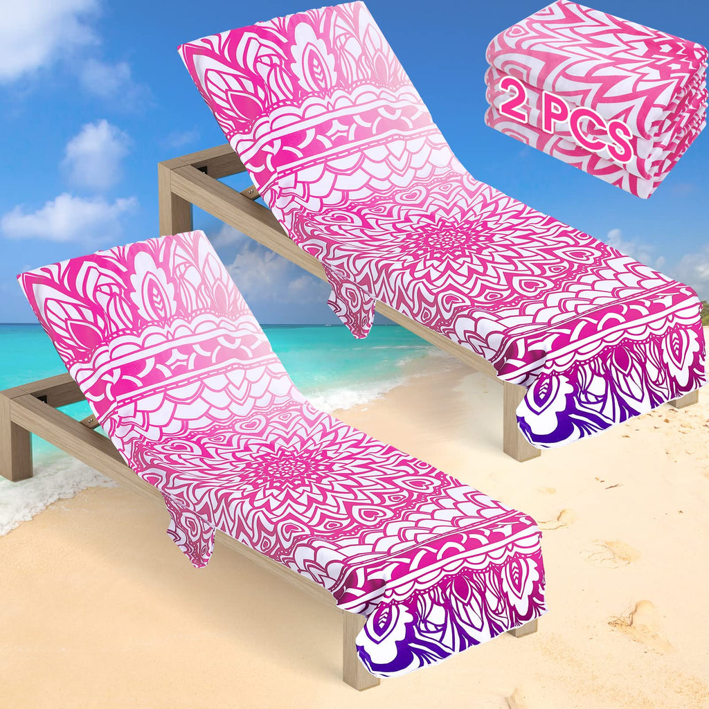 Oudain 2 Pcs Beach Chair Covers With Side Pockets Boho Pool Chaise Lounge Cover Mandala Microfiber Chaise Lounge Chair Towel Cover For Outdoor Garden Patio Sunbathing Lawn,28.7 X 82.5 Inch(Sweet)