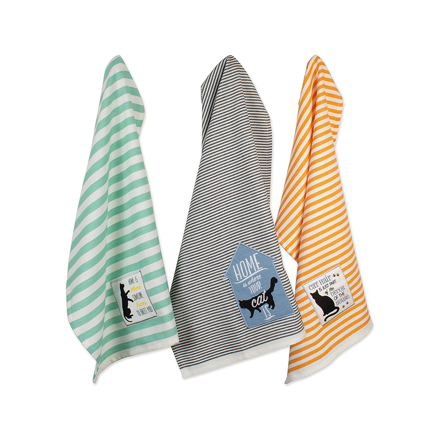 DII Everyday Pets Kitchen Collection Absorbent Dishtowel Set, 18x28, Cats Meow, 3 Count