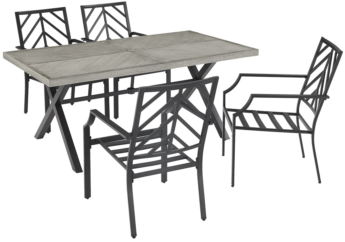 Crosley Furniture Otto 5-Piece Chevron Outdoor Dining Set for 4, Patio Table and Chairs for Backyard, Deck, Matte Black with Gray Cushions