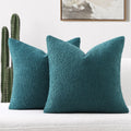 Futei Pack Of 2 Teal Green Boucle Accent Decorative Throw Pillow Covers,18X18 Inch Soft Solid Textured Cushion Case,Home Decor F
