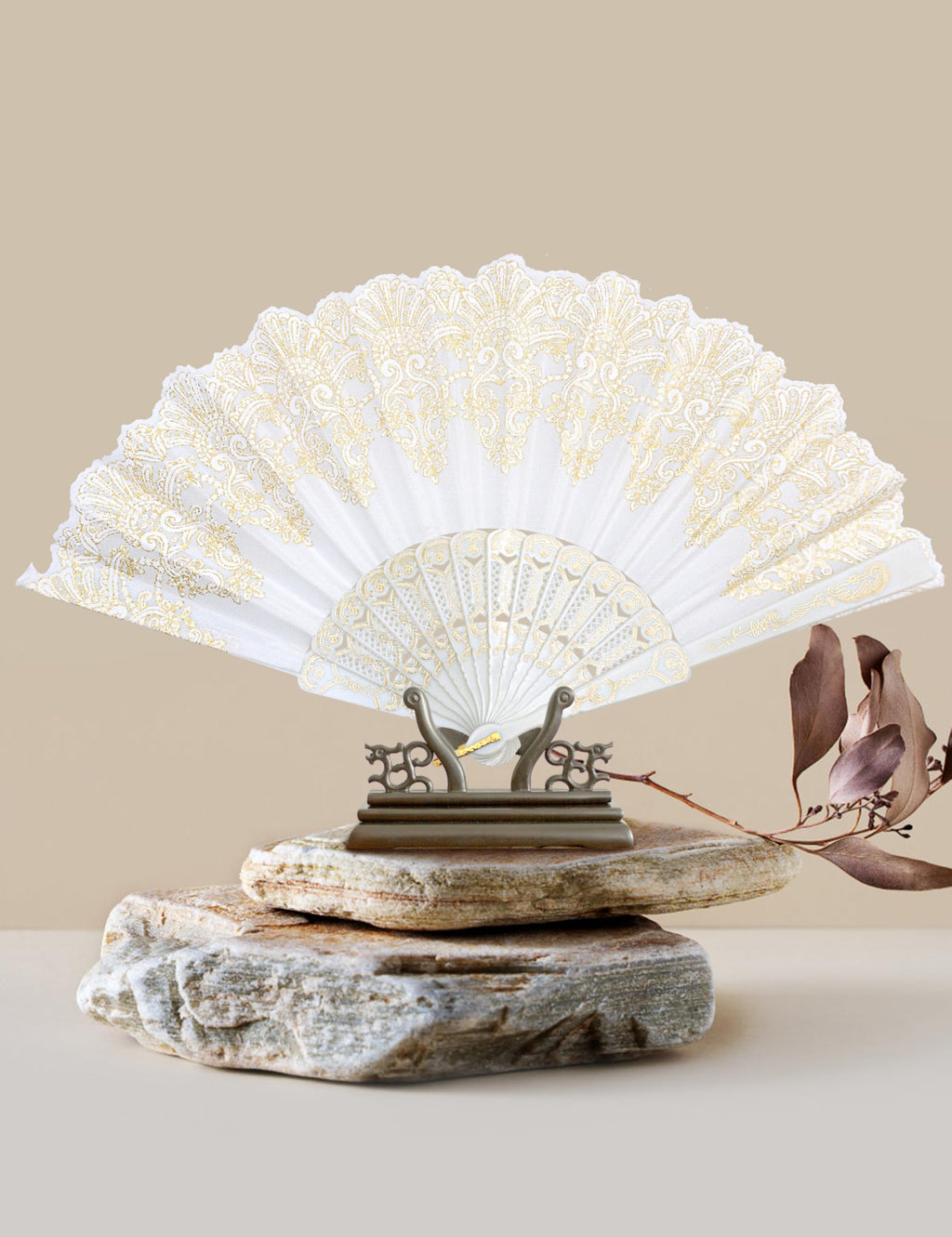 Eosau Handheld Chinese Folding Fan Hand Fans For Women Foldable Bulk For Party Wedding Church Dancing (White)