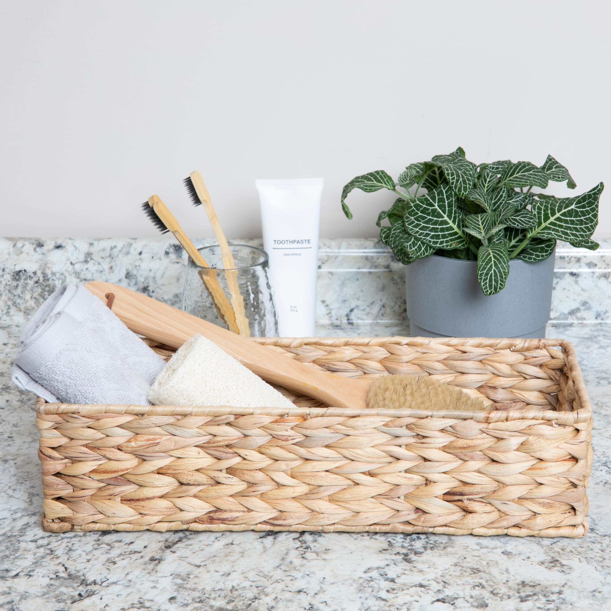 Household Essentials Water Hyacinth Rectangular Storage Basket, Natural