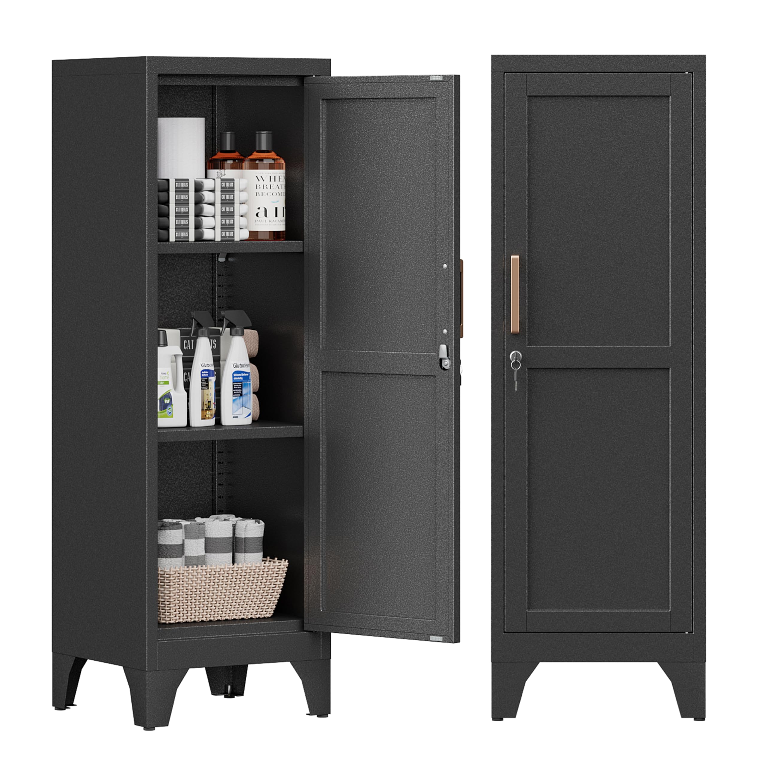 Bestoo Metal Cabinet, 46  H Metal Storage Locker with Locking Door and 2 Adjustable Shelves, Small Locker Cabinets for Office Ga