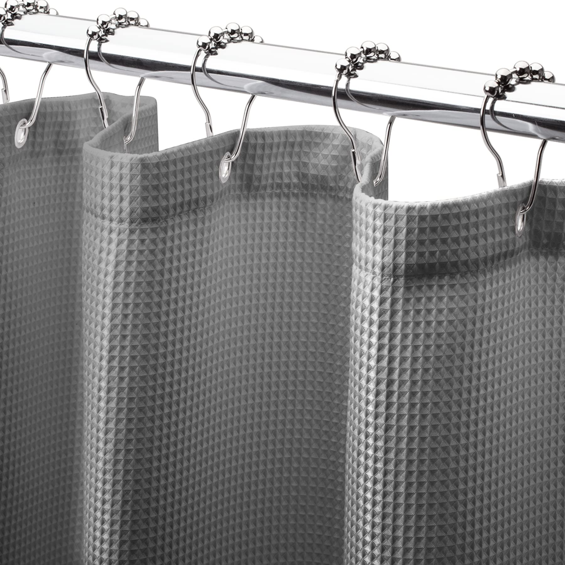 Amazerbath Grey Shower Curtain, Waffle Shower Curtain, Fabric Shower Curtain With Waffle Weave, Heavy Duty Fabric Shower Curtain