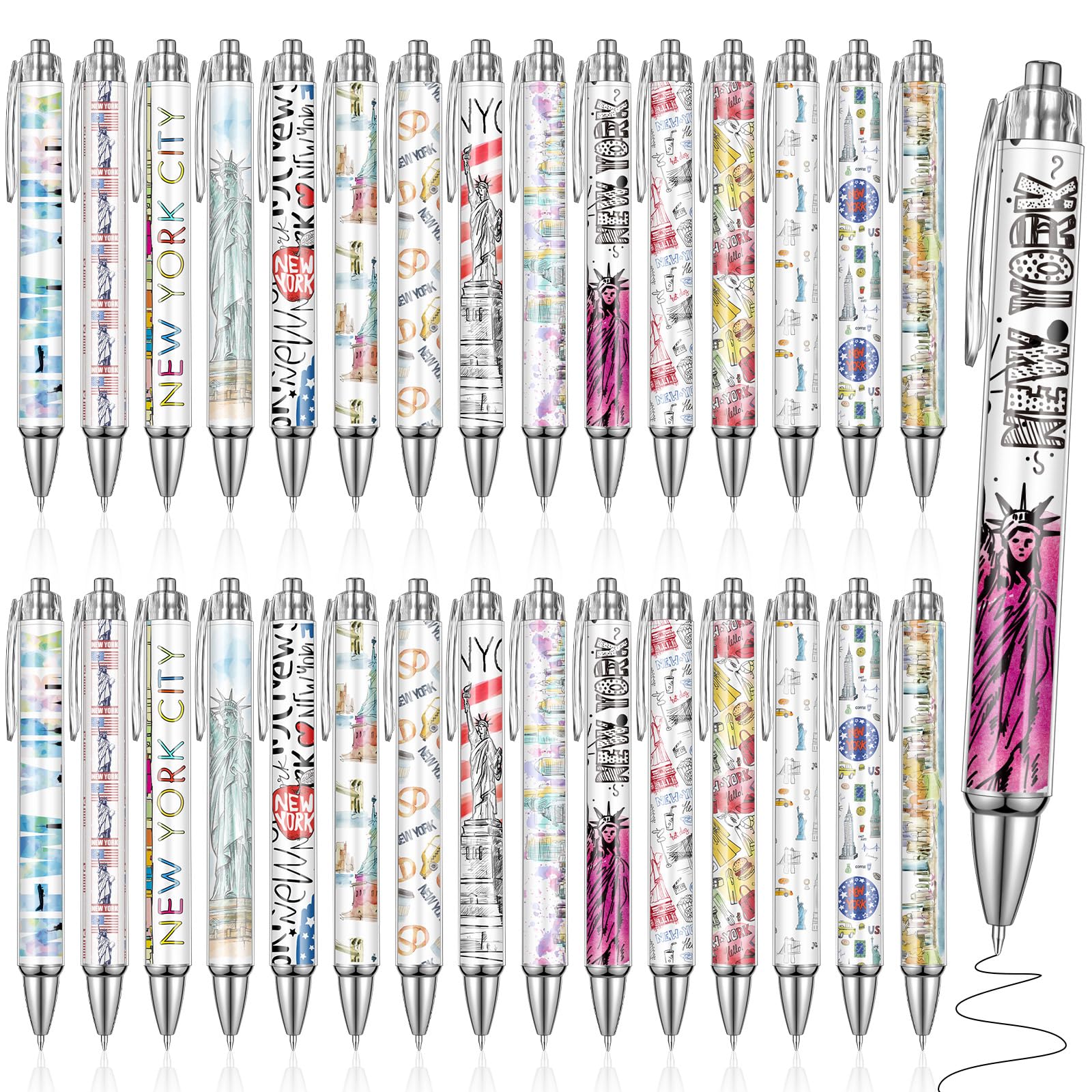 Sayglossy 30 Pcs New York City Travel Ballpoint Pens NYC Souvenirs Gifts NY Travel Pen Bulk Retractable USA Souvenirs for Office