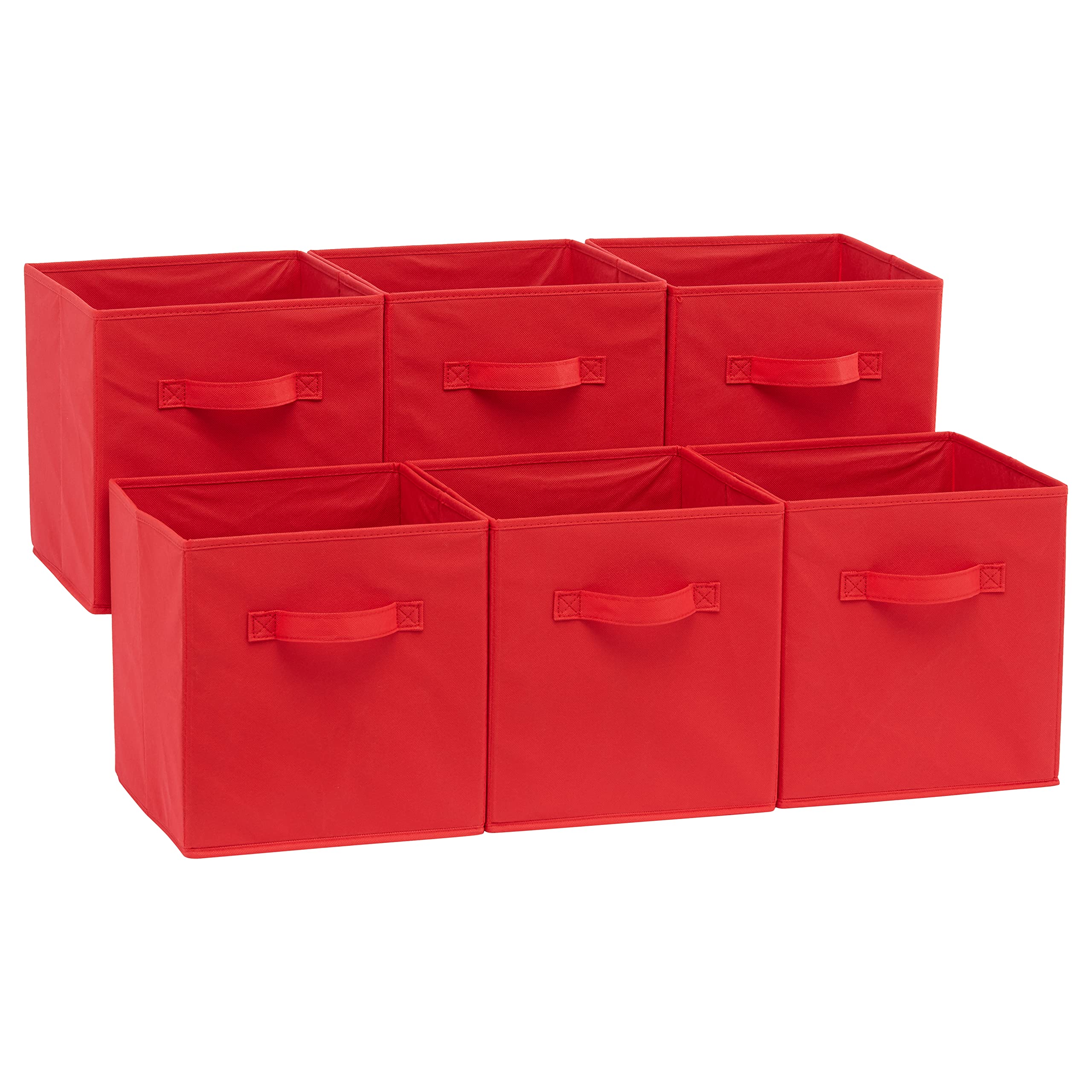 Amazon Basics Collapsible Fabric Storage Cubes Organizer with Handles, 10.5x10.5x11, Red - Pack of 6