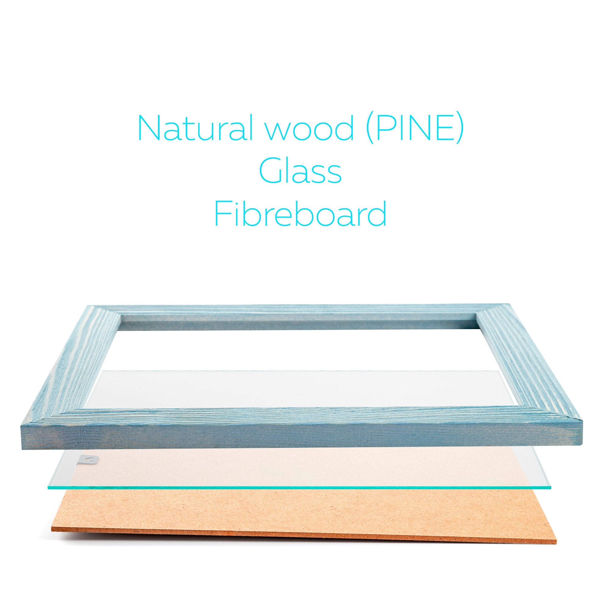 Rustic Wooden Picture Frame 8X10 - Blue Turquoise Set Of 2 - Natural Eco Solid Wood And High Definition Real Glass For Wall Moun