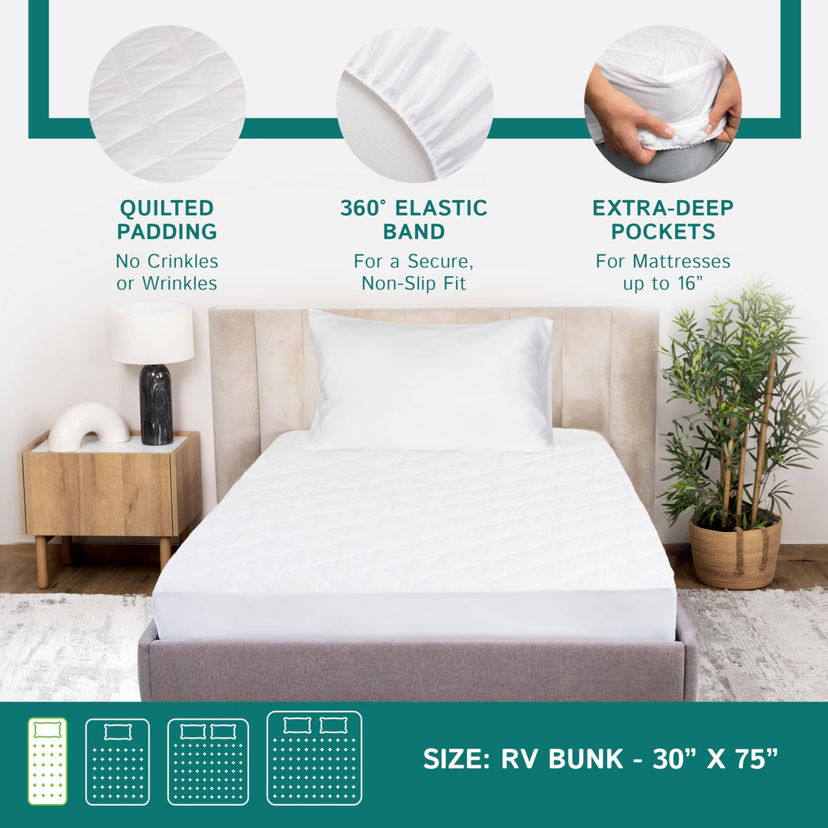 Rv Bunk Size Waterproof Mattress Pad - Fitted Mattress Protector With Quilted Pillow Top Mattress Topper - Premium Quality Hypoa