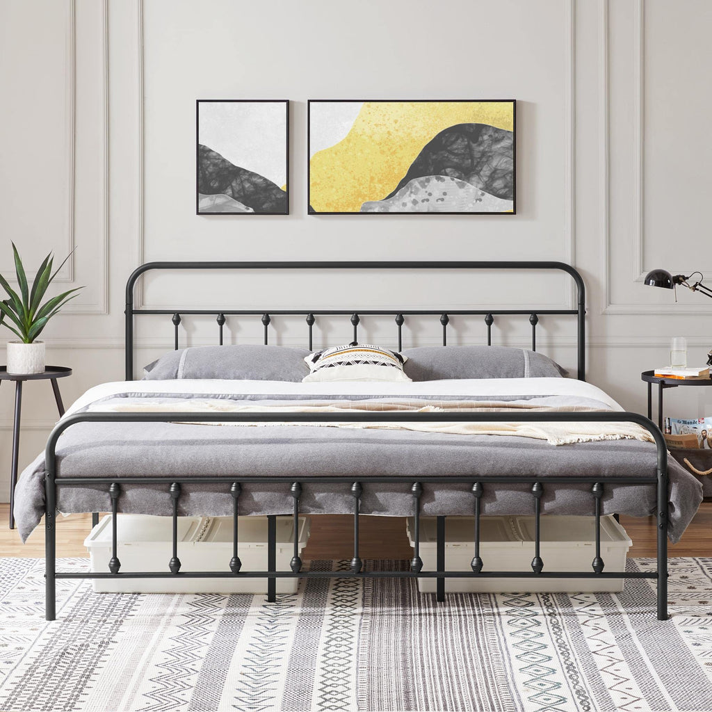 Yaheetech Classic Metal Platform Bed Frame Mattress Foundation With Victorian Style Iron-Art Headboard/Footboard/Under Bed Storage/No Box Spring Needed/California King Size Black