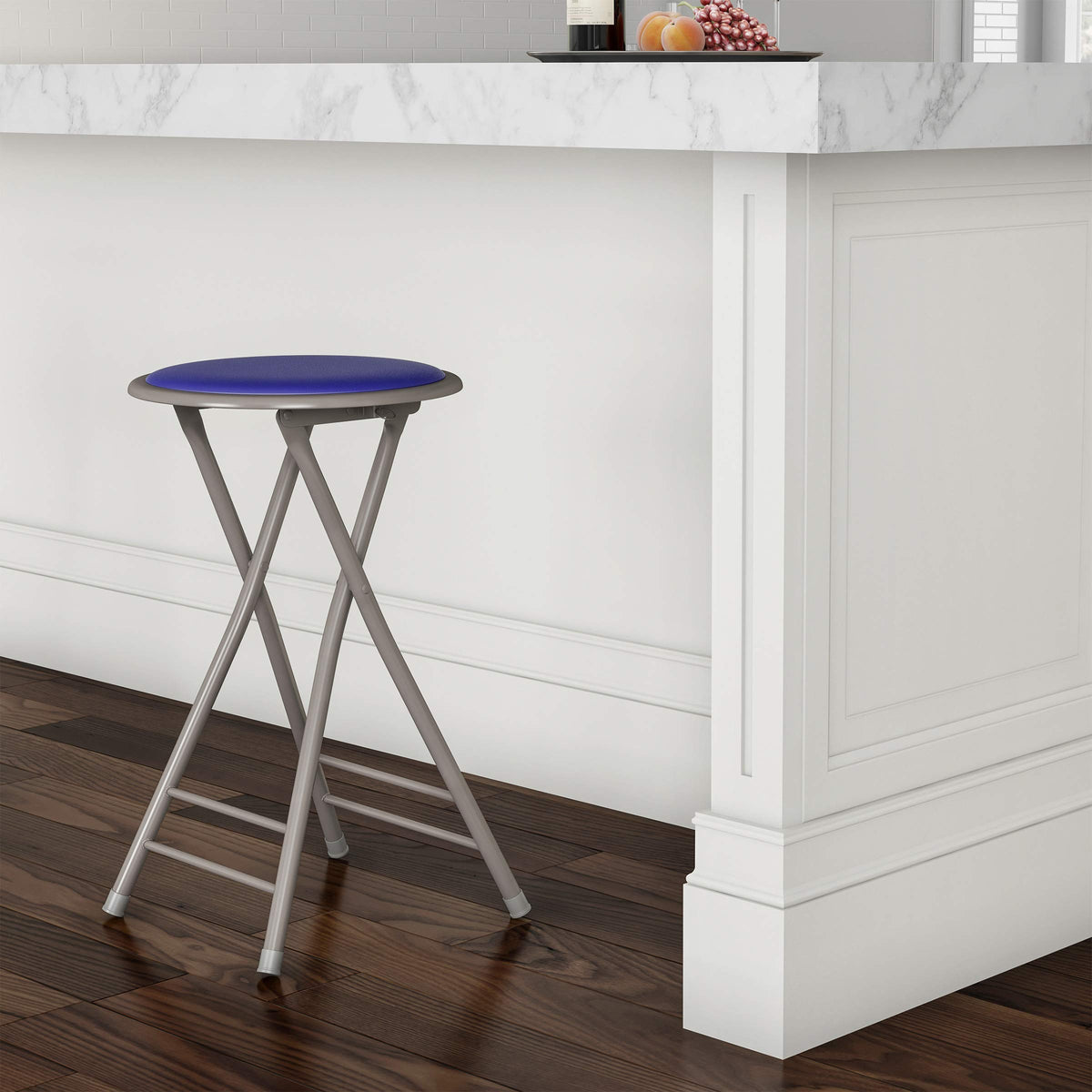 Lavish Home Folding Stool - Backless 24-Inch Stool With 225Lb Capacity For Kitchen Or Rec Room - Portable Indoor Counter Bar Stools (Blue)