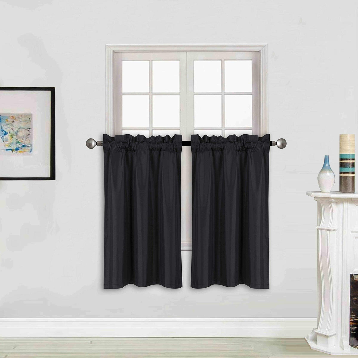 Home Collection 2 Panels 100% Blackout Curtain Set Solid Color with Rod Pocket Short Tier Drapes for Kitchen, Dinning Room, Bath