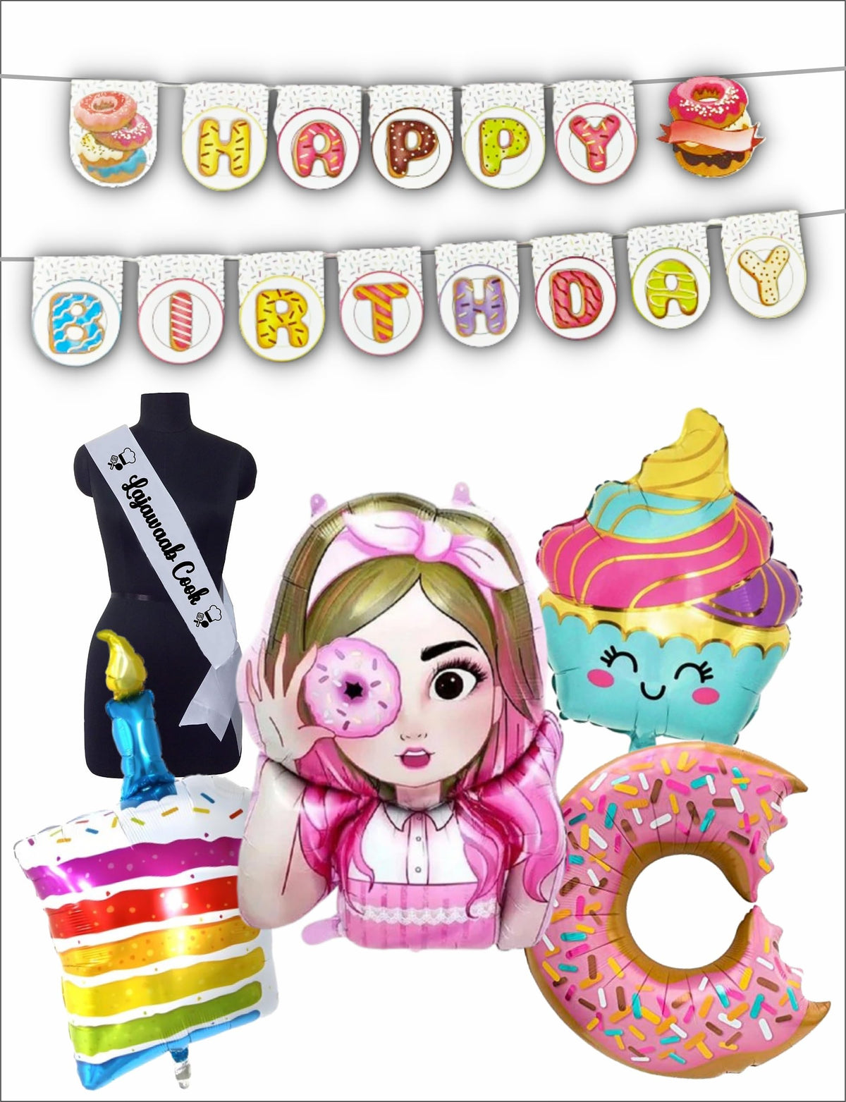 Atpata Funky Baker Theme Birthday Decoration Kit  Baker Girl, Cupcake, Doughnut, Rainbow Pastry Foil Balloons, Donut Theme Happ