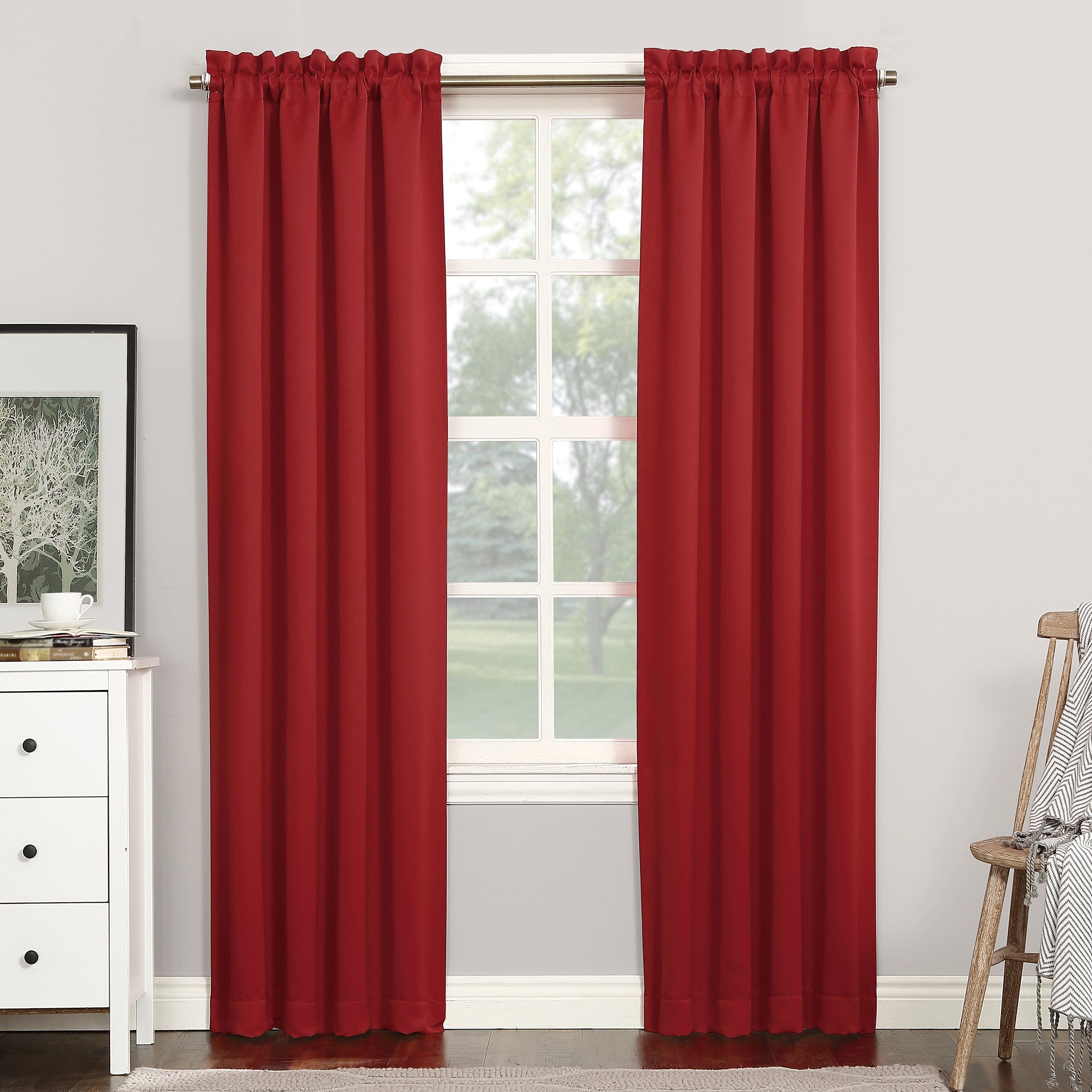 Sun Zero Easton Energy Saving Blackout Rod Pocket Curtain Panel, 40' X 84', Red