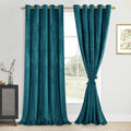 Dwcn Velvet Curtains Extra Wide - Teal Blackout Privacy Protect Window Drapes Thick Grommet Tieable Light Blocking Curtains & Dr