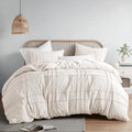 Comfort Spaces Cream King Size Duvet Cover Set - 3 Pieces Pintuck Pleated Duvet Cover King, All Season Lightweight, Extra Softness Pre-Washed Microfiber King Bedding Cover Shams, King/Cal King