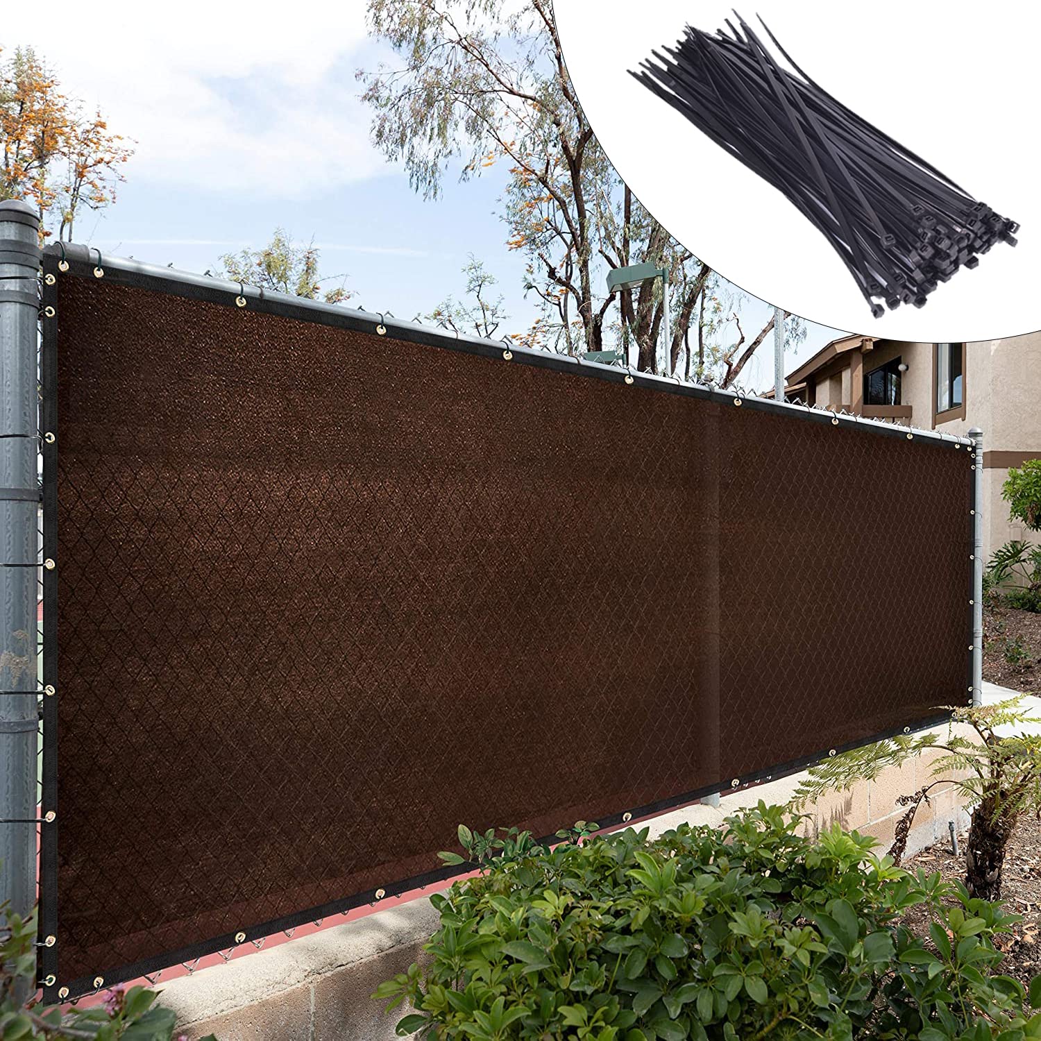 Royal Shade Custom Size 4' X 29' Brown Fence Privacy Screen Windscreen Cover Netting Mesh Fabric Cloth - Cable Zip Ties Included