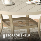Vicllax Round Patio Dining Table, 4-6 Person Metal Outdoor Dining Table With Umbrella Hole For Garden Lawn Deck, 48' Sand