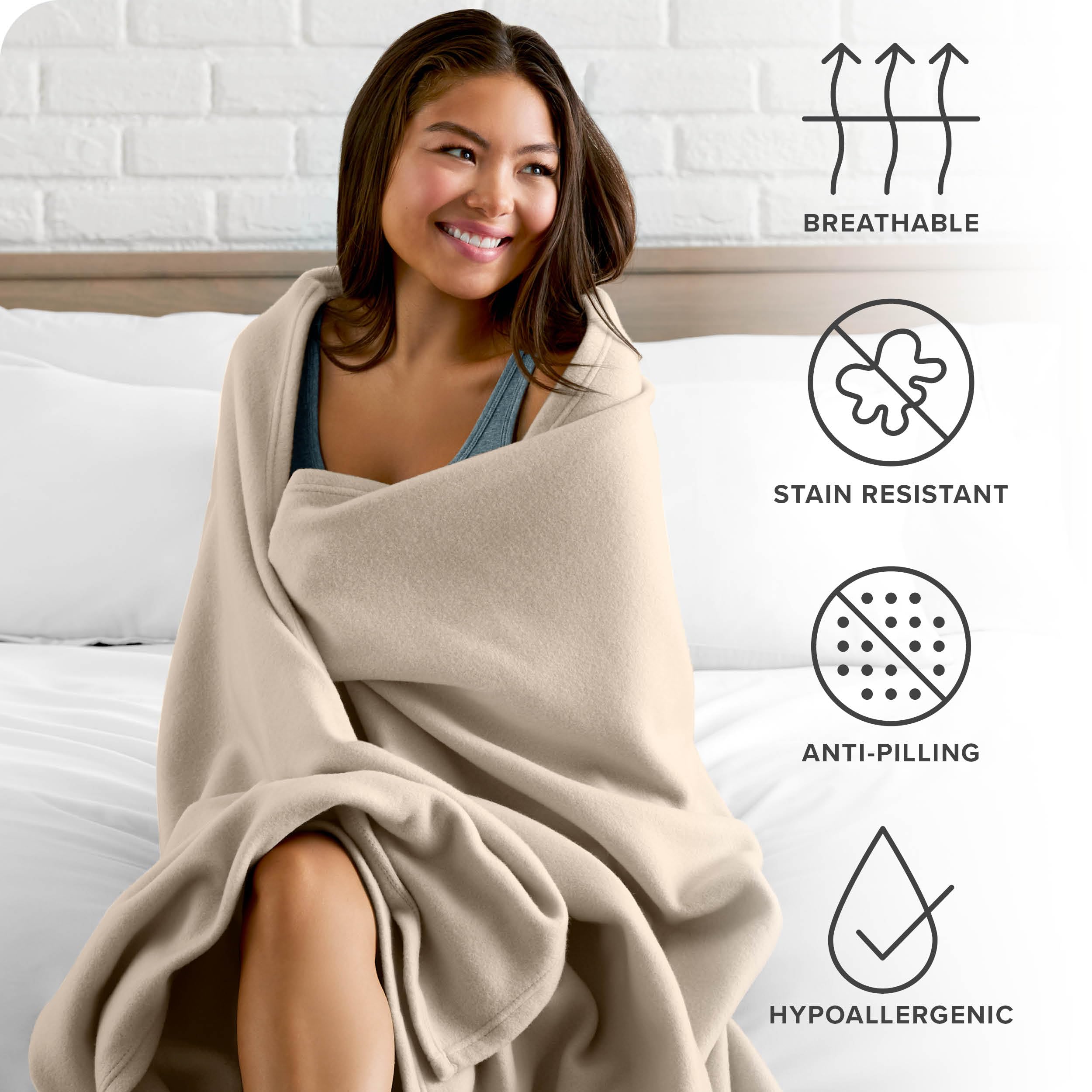 Bare Home Polar Fleece Blanket - Full/Queen Blanket - Sand - Warm & Cozy - Premium Fleece Blanket - Blanket For Bed, Sofa, Campi