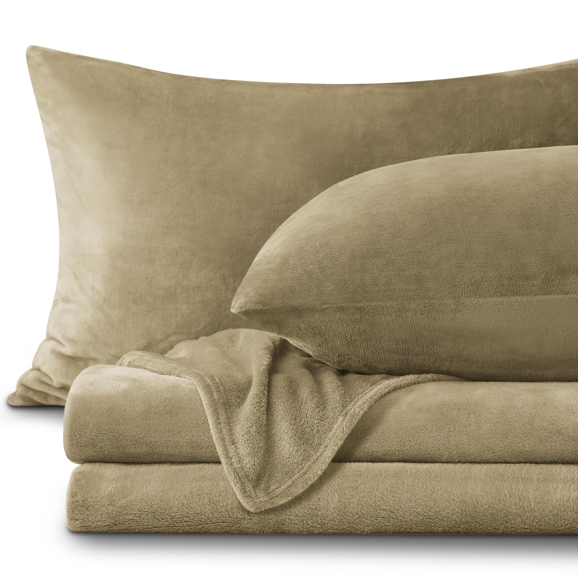Bedelite Flannel Sheets Queen Size Camel - Super Soft Fleece Sheets Set Fluffy Extra Plush, 4 Piece(Include Fitted Sheet, Flat S