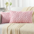 Decoruhome Decorative Throw Pillow Covers 12X20 Set Of 2, Soft Plush Faux Wool Lumbar Couch Pillow Covers For Home, Light Pink