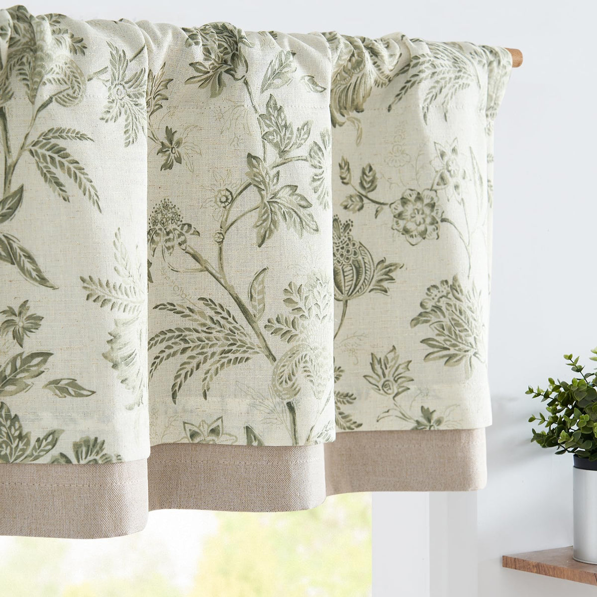 jinchan Floral Valance Curtain Linen 16 Inch Farmhouse 1 Panel Sage