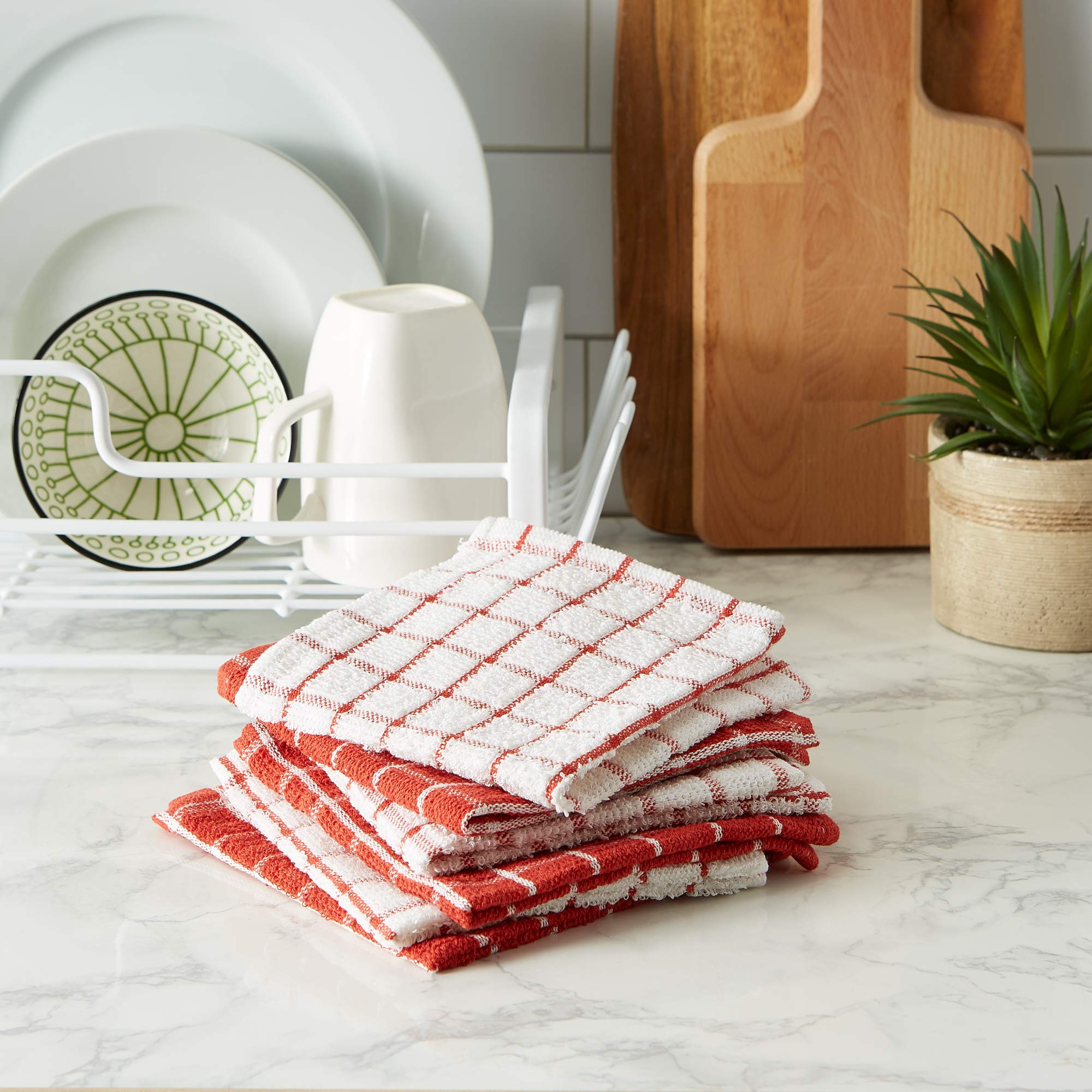 Dii Basic Terry Collection Windowpane Dishcloth Set, 12X12, Spice, 6 Piece