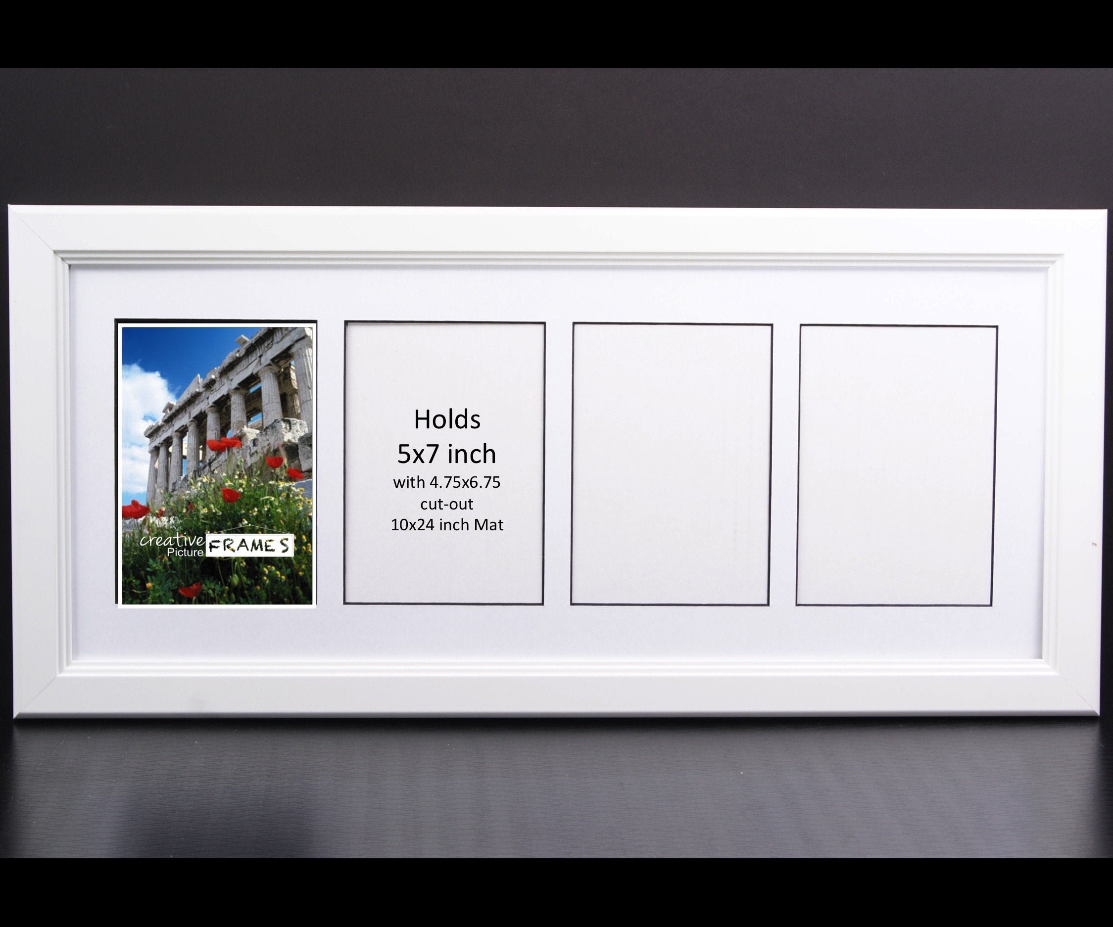 CreativePF 4 Opening Glass Face White Picture Frame to hold 5 by 7 inch Photographs including 10x24-inch White Mat Collage