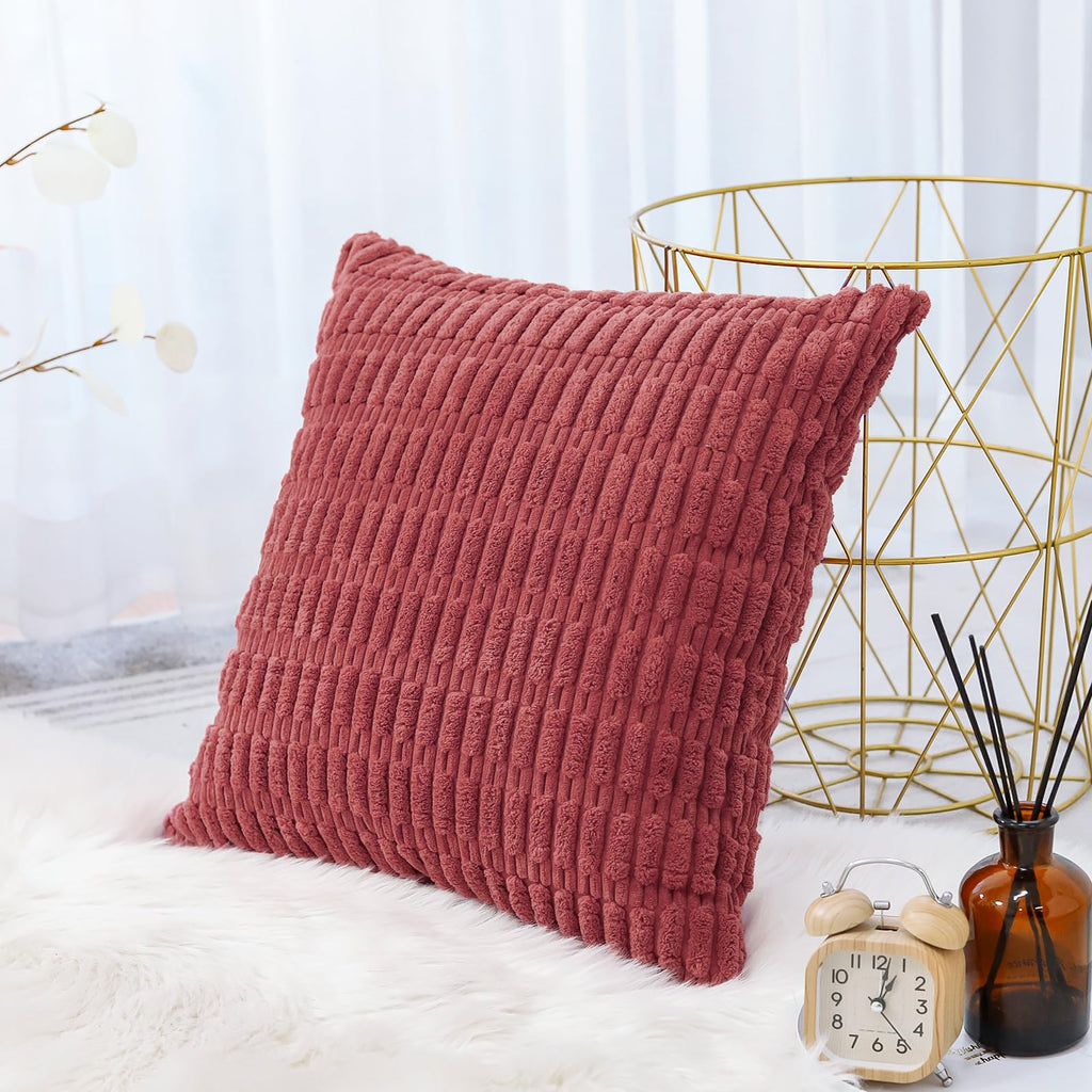 Otostar Corduroy Decorative Throw Pillow Covers 16X16 Inch Super Soft Boho Striped Square Pillow Covers Case Modern Cushion Covers For Sofa Couch Bedroom Car Decor Jam