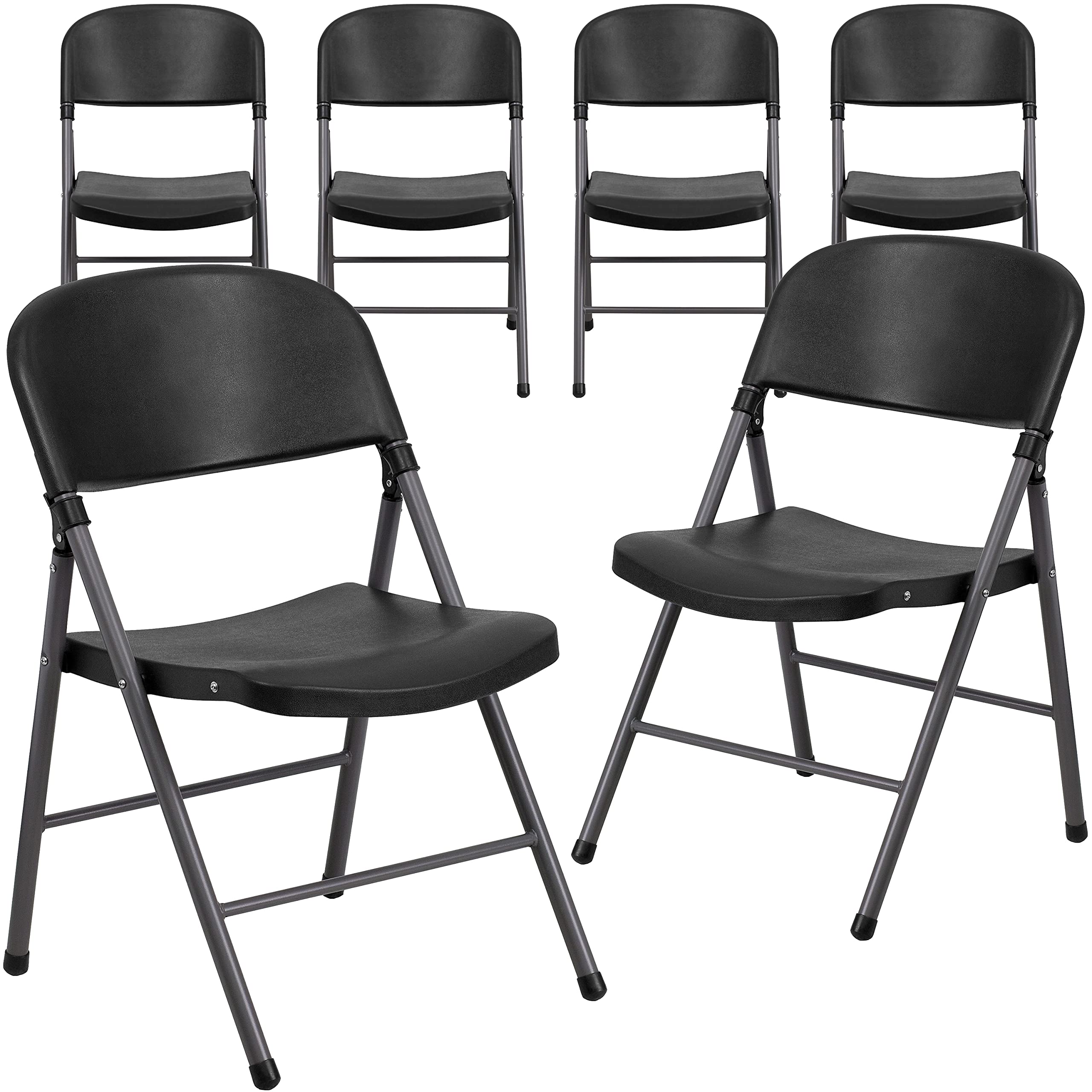 6 Pk. 330 lb. Capacity Black Plastic Folding Chair with Charcoal Frame