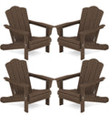 Kingyes Folding Adirondack Chair Set Of 4, Hdpe All-Weather Folding Adirondack Chair, Coffee
