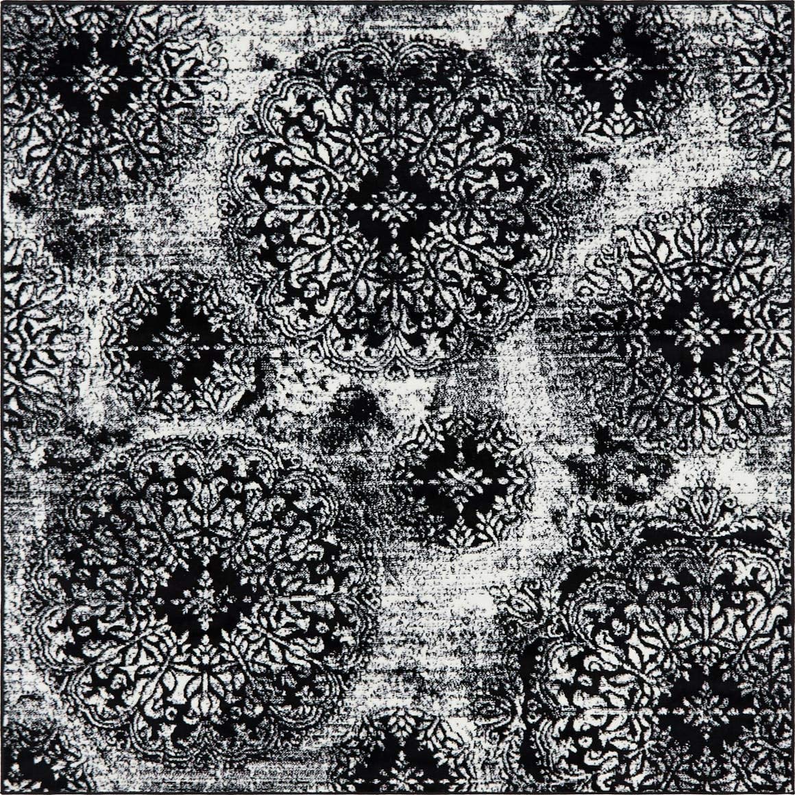 Unique Loom Sofia Collection Area Rug - Grand (6 1 Square, Black/ Ivory)