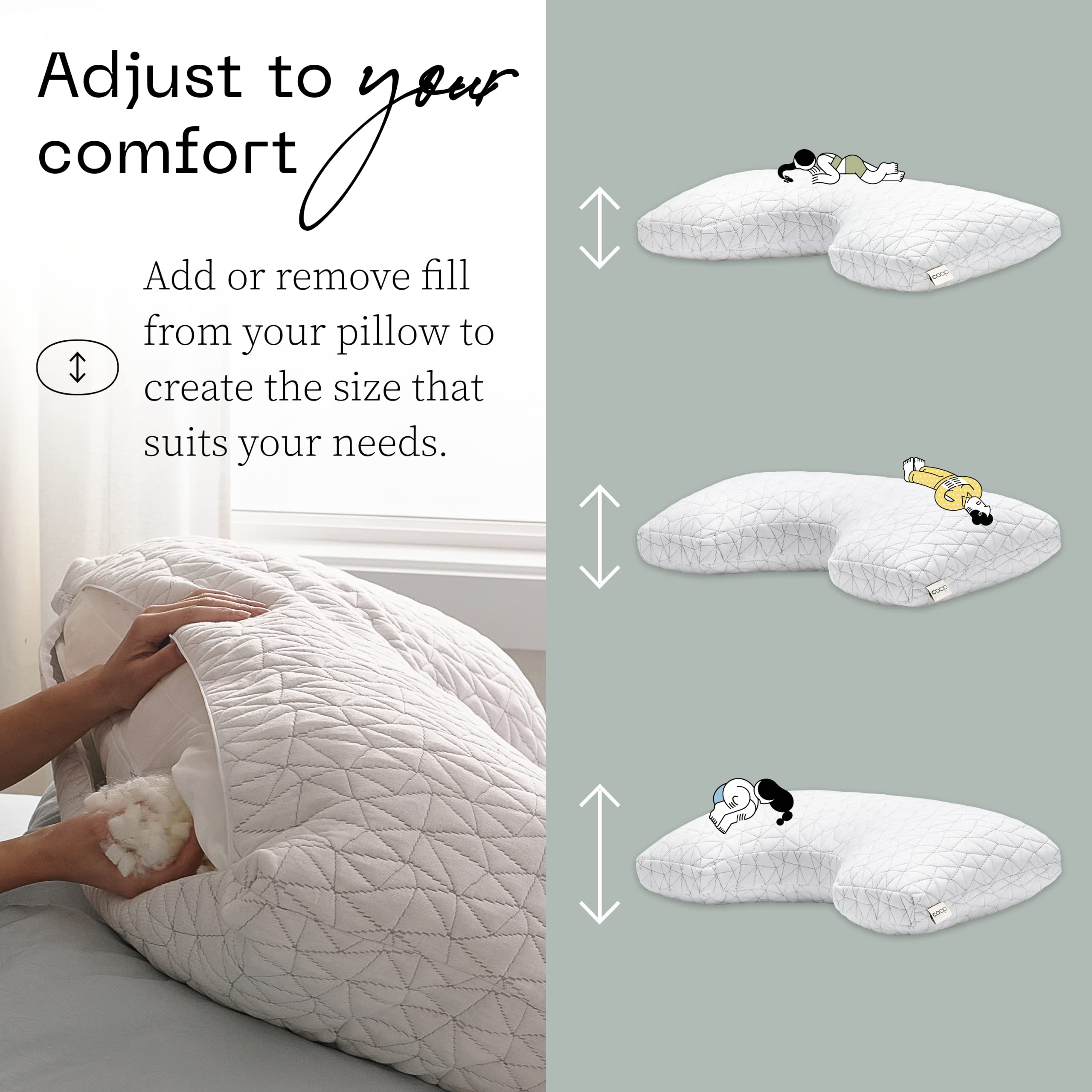 Coop Home Goods Original Cut-Out Adjustable Pillow, Queen Size Bed Pillows For Neck & Head Support, Memory Foam Pillows - Medium