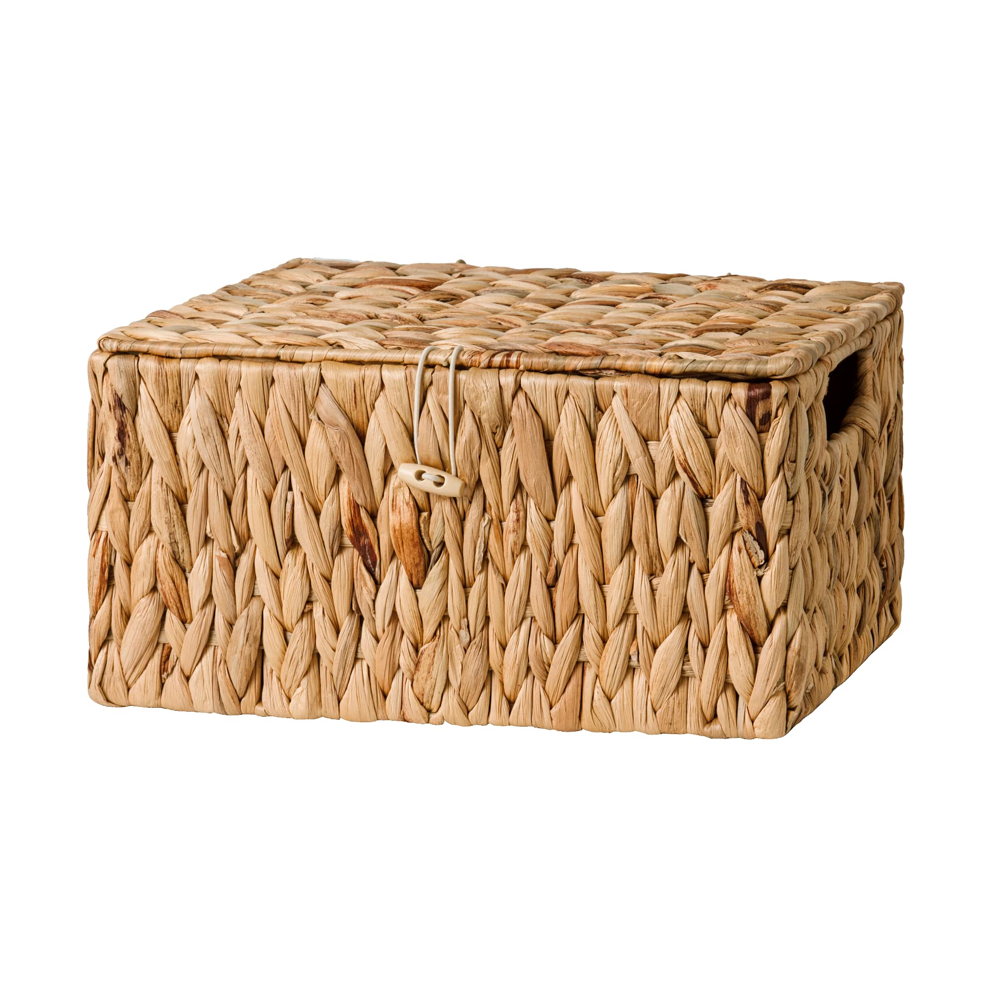 StorageWorks Water Hyacinth Wicker Baskets for Organizing, Medium Wicker Basket with Lid, Decorative Basket with Built-in Handle