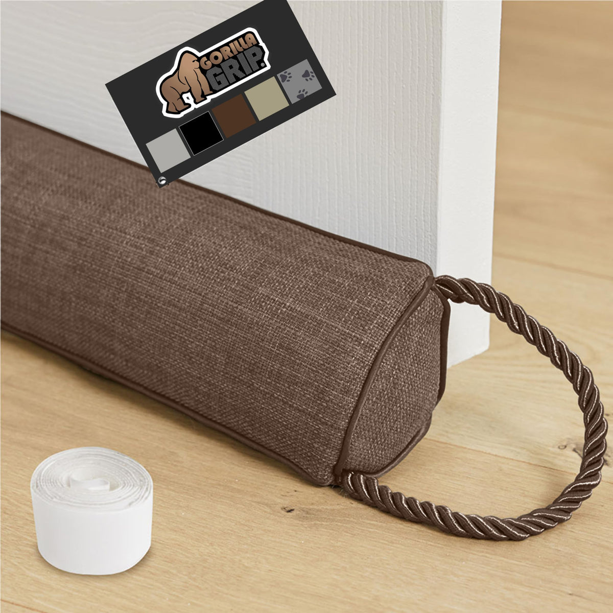 Gorilla Grip Heavy Duty Door Draft Stopper, Blocks Hot Cold Air Wind Noise For Gaps Up To 3” Under Doors, All Season Bottom Drafter Blocker, Easy Install Stoppers, Home Room Essentials, 34” Coffee
