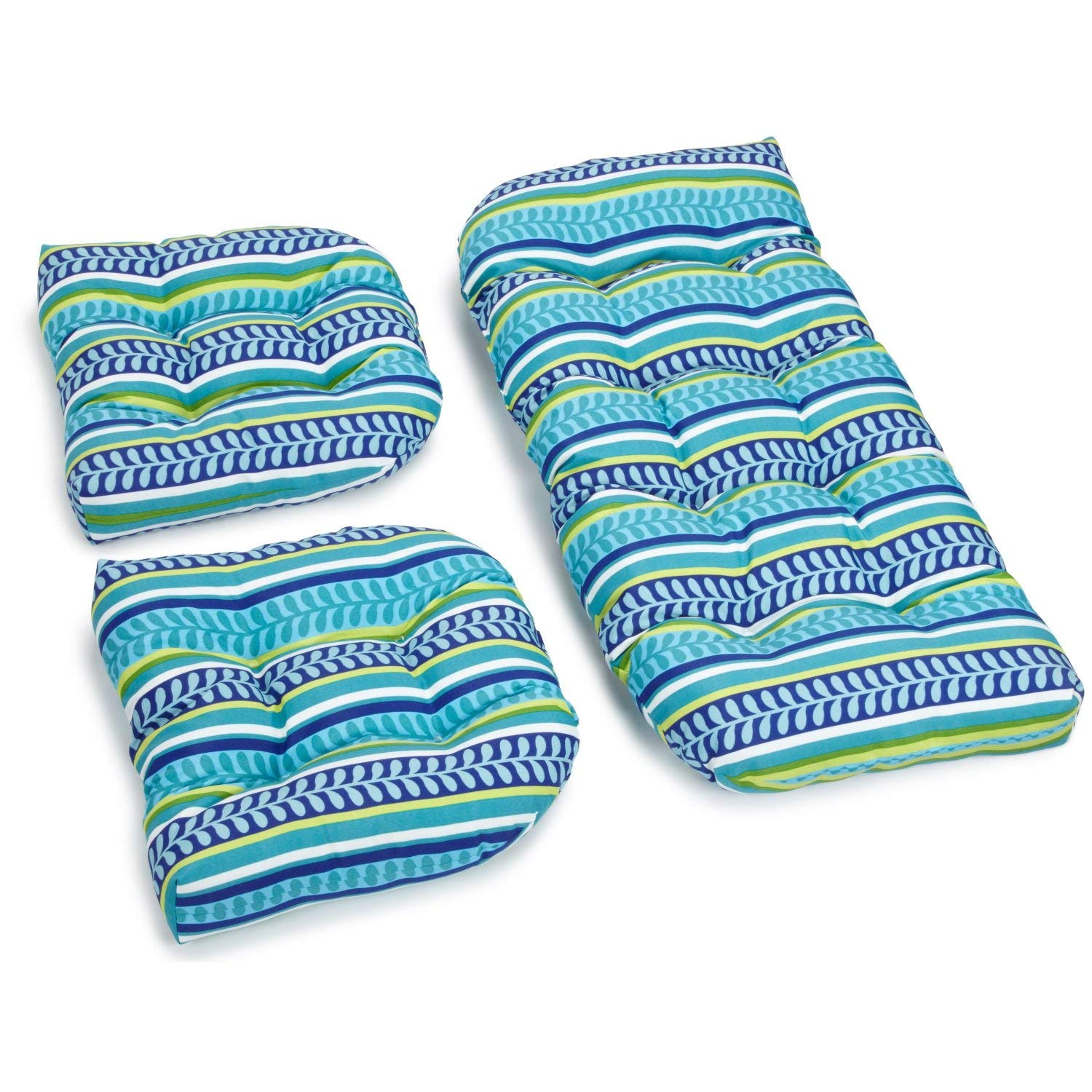 Blazing Needles Outdoor Rounded Back Settee Cushion Set, Pike Azure 3 Count